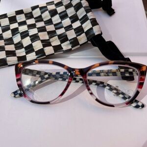 MacKenzie-Childs Courtly Check Cat Eye Readers +2.00 & Pouch